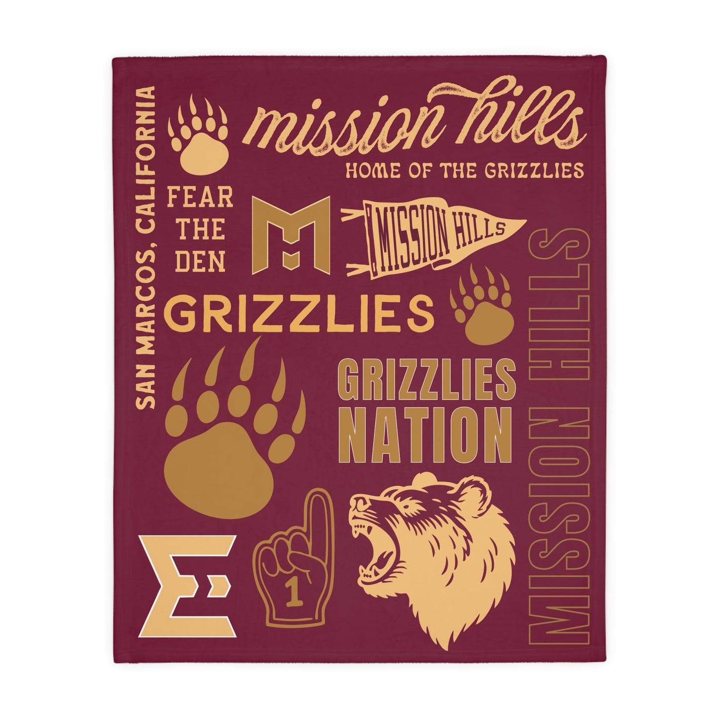Mission Hills Grizzlies Game Day Velveteen Blanket